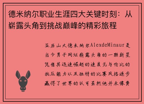 德米纳尔职业生涯四大关键时刻:从崭露头角到挑战巅峰的精彩旅程 德米纳尔职业生涯四大关键时刻:从崭露头角到挑战巅峰的精彩旅程