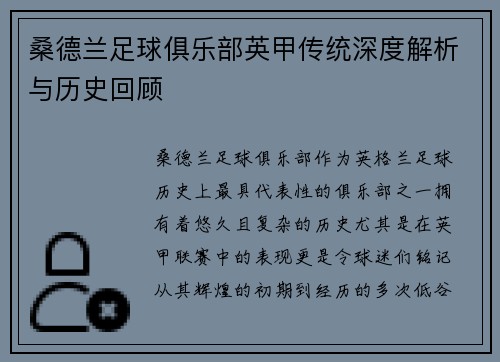 桑德兰足球俱乐部英甲传统深度解析与历史回顾